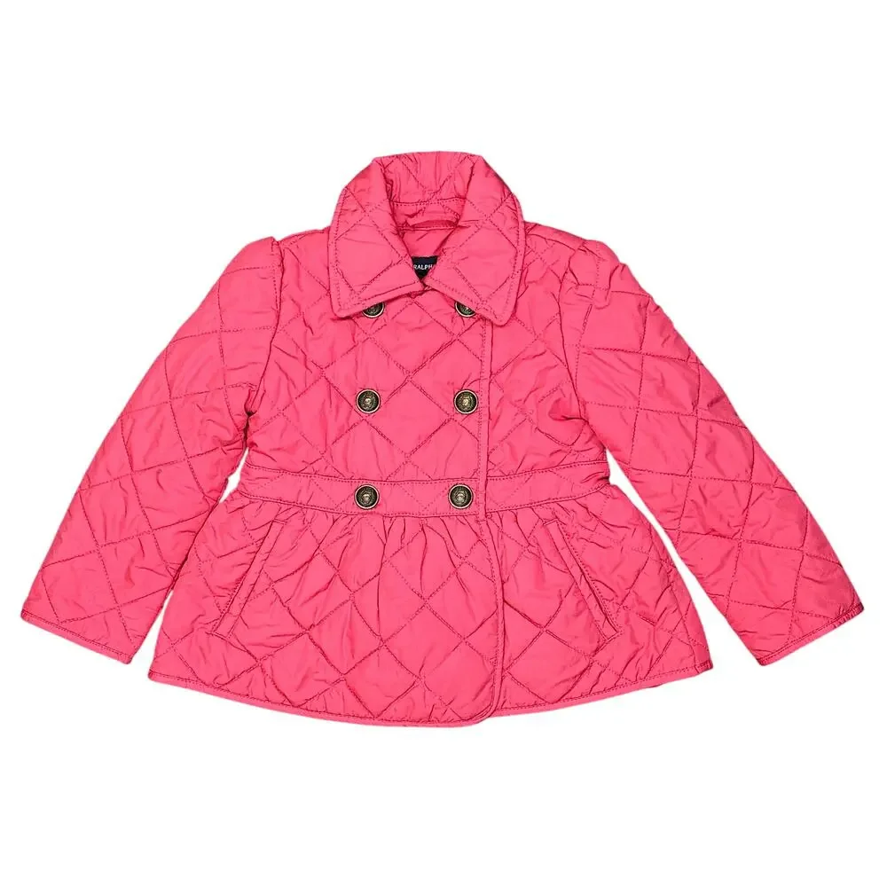 RALPH LAUREN QUILTED JACKET – GIRLS 4T – BRIGHT PINK – DOUBLE‑BREASTED